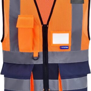 Hi vis vests mesh high viz Zipper Front High Visibility vest Hi Vis Executive jacket Vest Waistcoat with Phone & ID Pockets