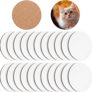 Sublimated Round Coasters with Cork Back, MDF Heat Transfer Wood Coaster for Drinks. (Pack of 4)