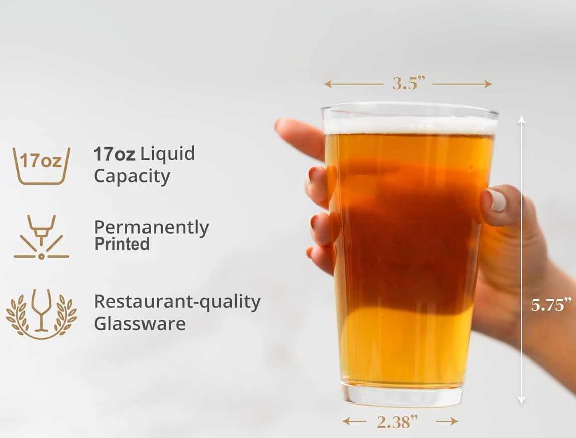 Pint Beer Glass 17oz/500ml Drinking Glass. UV Printable & Engravable (With Black Gift Box) - Image 3