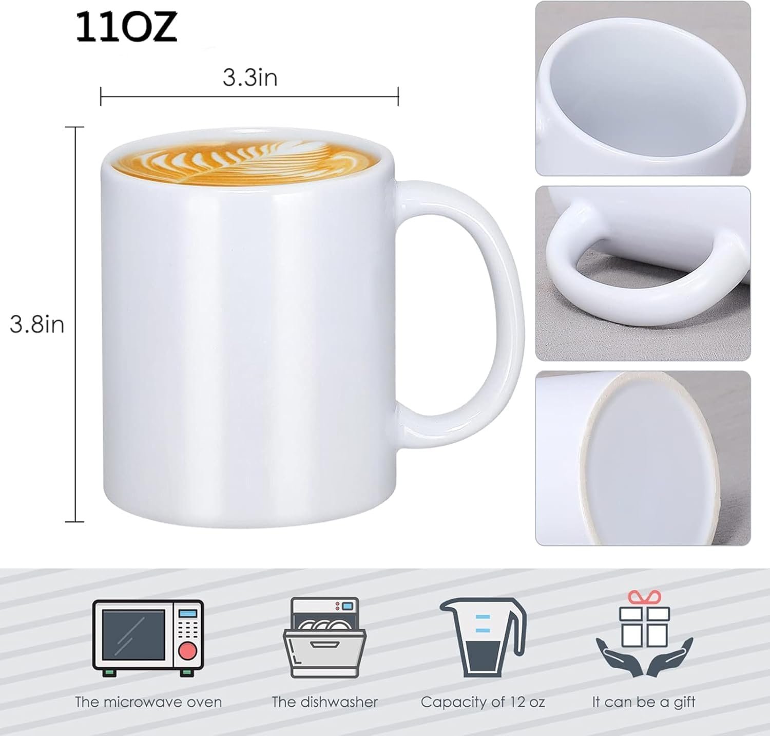 Sublimation Mugs 11oz Blank Plain White Large Handle Coffee Mug with Gift Boxes, AAA Grade White Mug - Image 3
